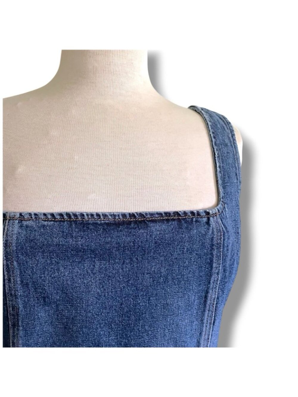 Reformation Womens Parker Denim Pinafore Dress Sz 14 Blue Square Neck Minimalist - Picture 6 of 12